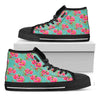 Bird Pink Floral Flower Pattern Print Black High Top Sneakers