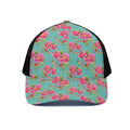 Bird Pink Floral Flower Pattern Print Black Mesh Trucker Hat