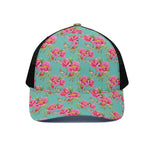 Bird Pink Floral Flower Pattern Print Black Mesh Trucker Cap