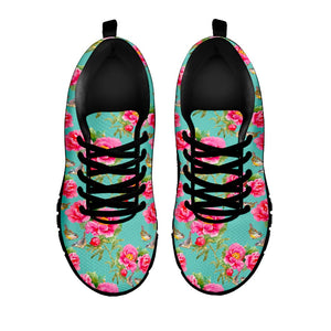 Bird Pink Floral Flower Pattern Print Black Running Shoes