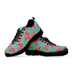 Bird Pink Floral Flower Pattern Print Black Running Shoes