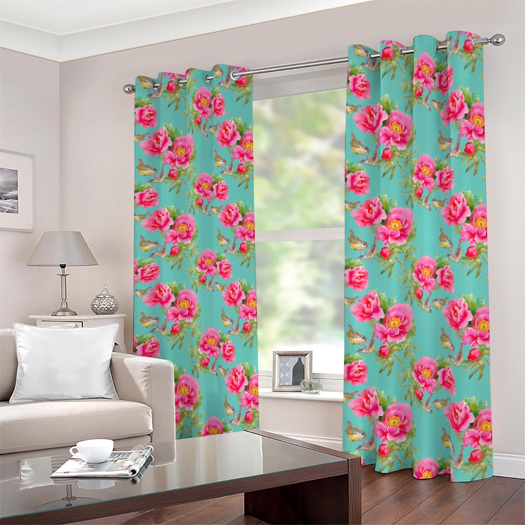 Bird Pink Floral Flower Pattern Print Blackout Grommet Curtains