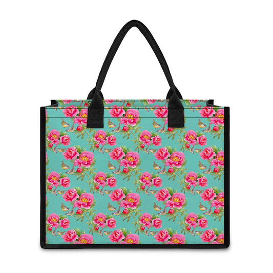 Bird Pink Floral Flower Pattern Print Canvas Tote Bag