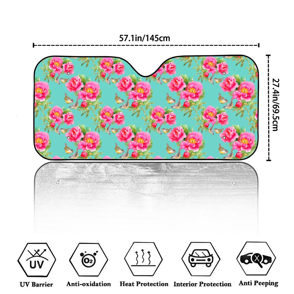 Bird Pink Floral Flower Pattern Print Car Windshield Sun Shade
