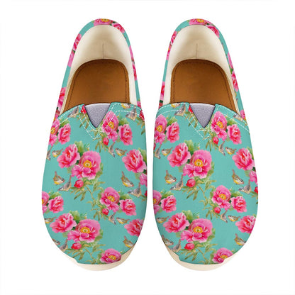 Bird Pink Floral Flower Pattern Print Casual Shoes