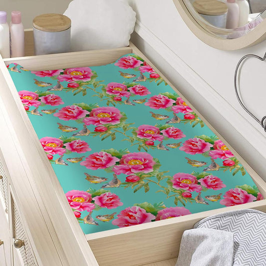 Bird Pink Floral Flower Pattern Print Changing Pad Cover