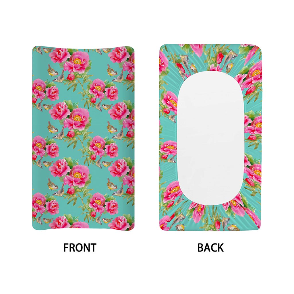 Bird Pink Floral Flower Pattern Print Changing Pad Cover