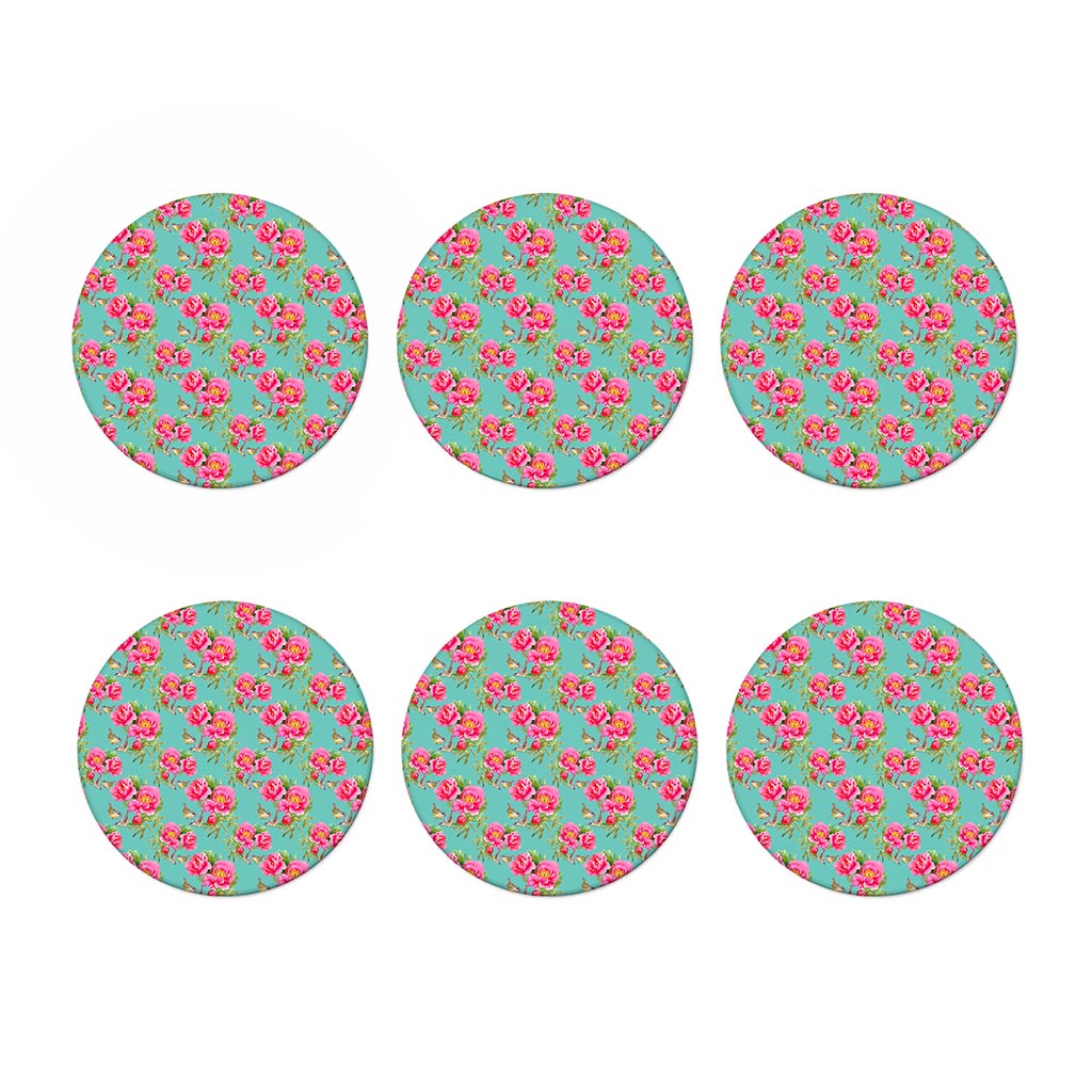 Bird Pink Floral Flower Pattern Print Coaster Set