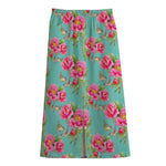 Bird Pink Floral Flower Pattern Print Cotton Front Slit Maxi Skirt