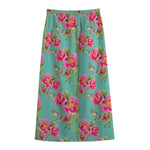 Bird Pink Floral Flower Pattern Print Cotton Front Slit Maxi Skirt