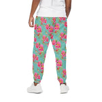 Bird Pink Floral Flower Pattern Print Cotton Pants