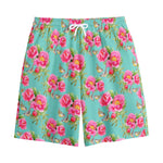 Bird Pink Floral Flower Pattern Print Cotton Shorts
