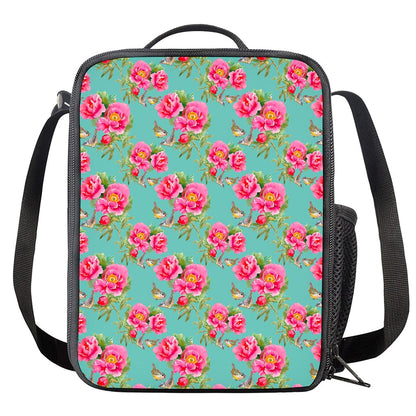 Bird Pink Floral Flower Pattern Print Crossbody Lunch Bag