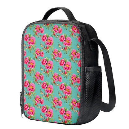 Bird Pink Floral Flower Pattern Print Crossbody Lunch Bag