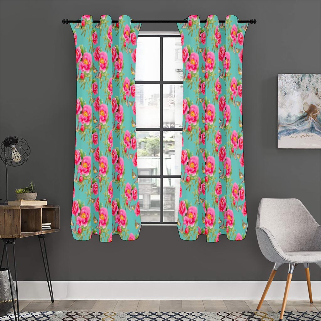 Bird Pink Floral Flower Pattern Print Curtain