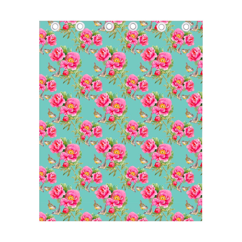 Bird Pink Floral Flower Pattern Print Curtain