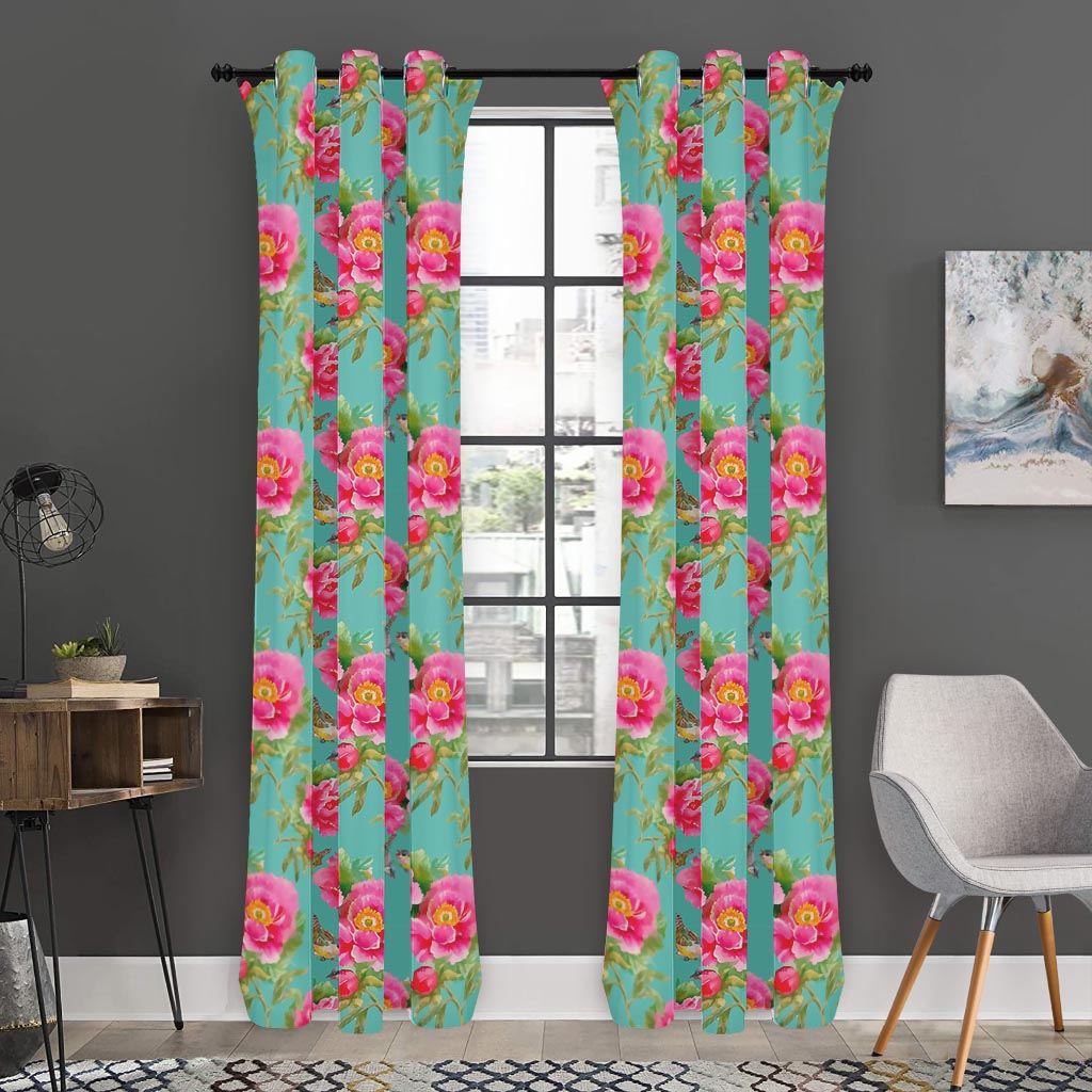 Bird Pink Floral Flower Pattern Print Curtain
