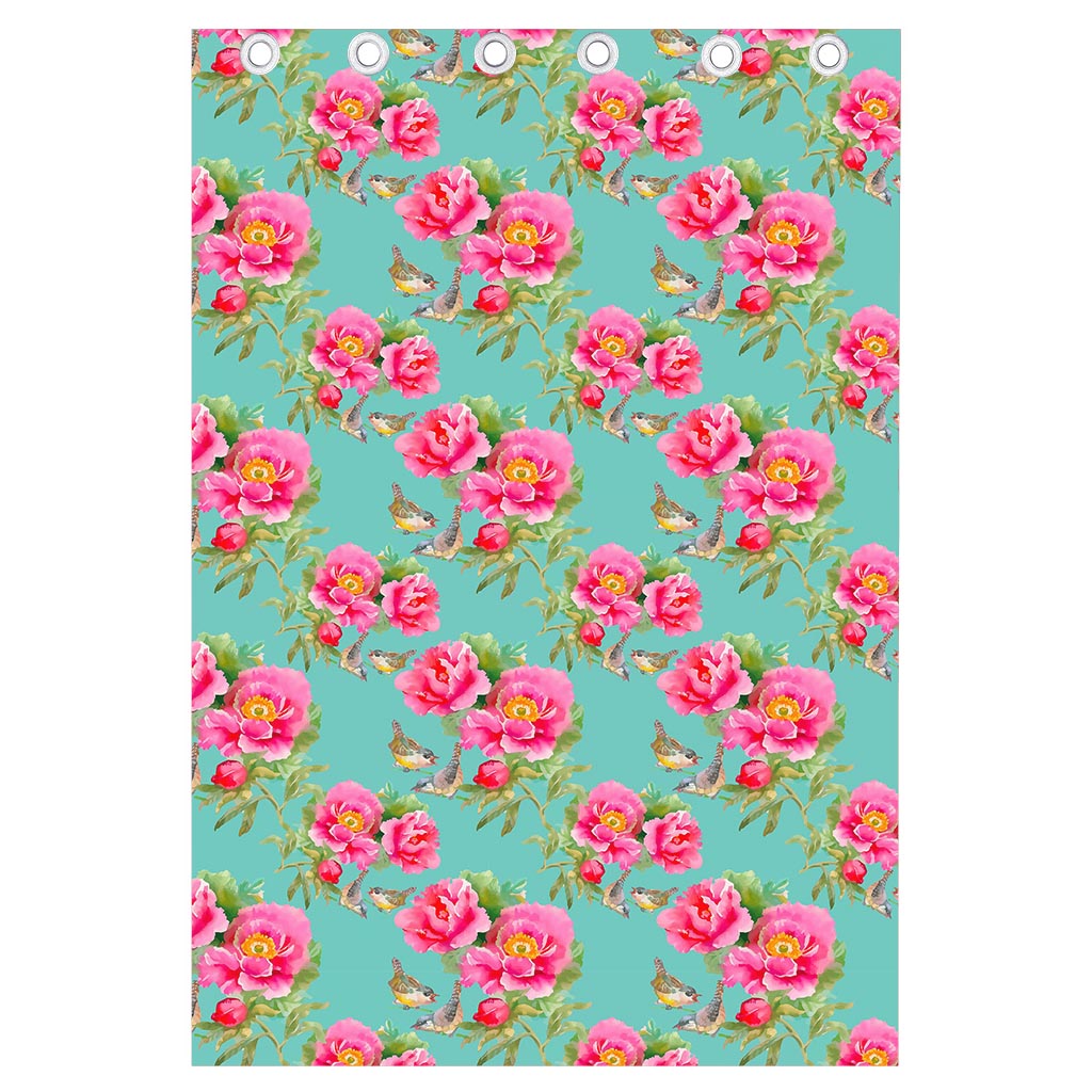 Bird Pink Floral Flower Pattern Print Curtain