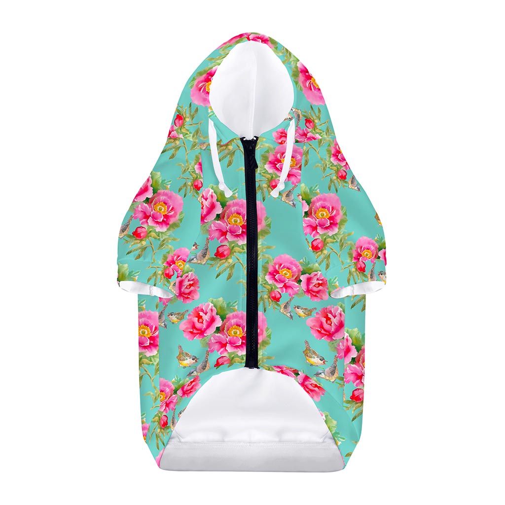 Bird Pink Floral Flower Pattern Print Dog Zip Up Hoodie