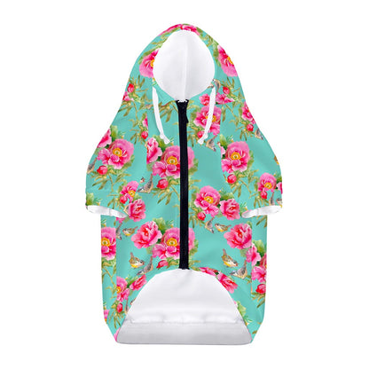 Bird Pink Floral Flower Pattern Print Dog Zip Up Hoodie