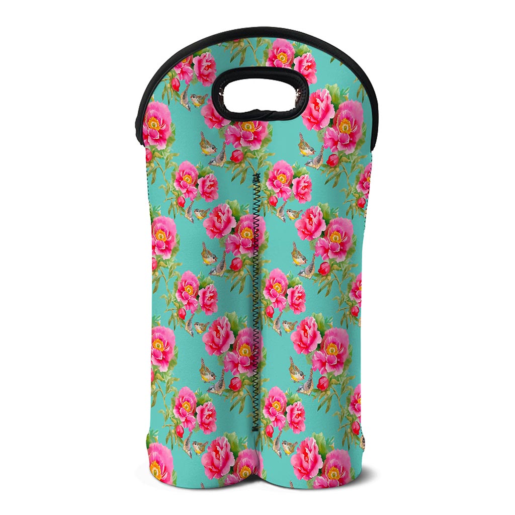 Bird Pink Floral Flower Pattern Print Double Neoprene Wine Tote