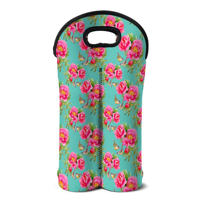 Bird Pink Floral Flower Pattern Print Double Neoprene Wine Tote