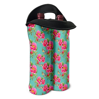 Bird Pink Floral Flower Pattern Print Double Neoprene Wine Tote
