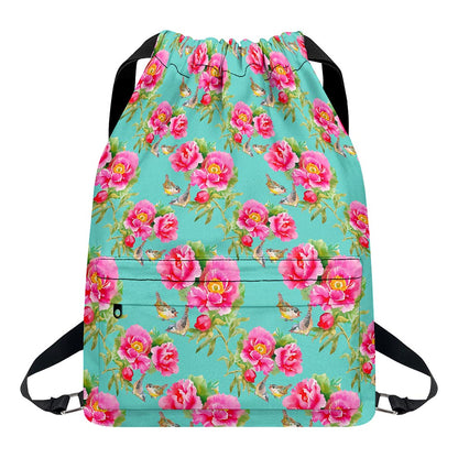 Bird Pink Floral Flower Pattern Print Drawstring Backpack