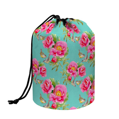 Bird Pink Floral Flower Pattern Print Drawstring Makeup Bag