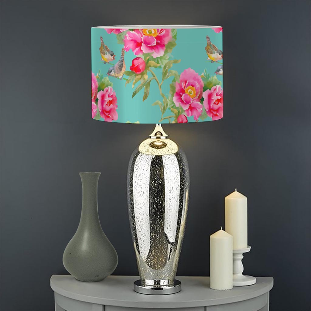 Bird Pink Floral Flower Pattern Print Drum Lamp Shade