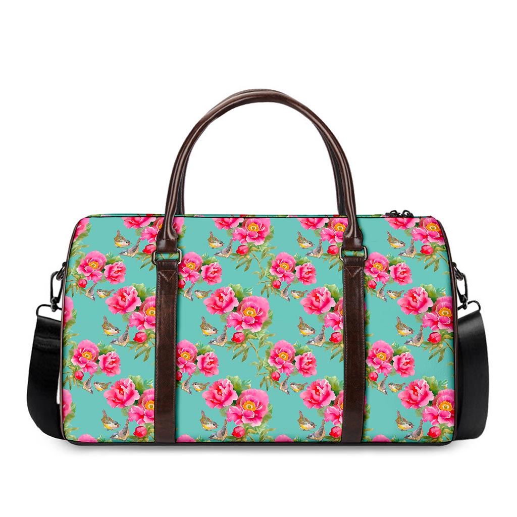 Bird Pink Floral Flower Pattern Print Duffle Bag
