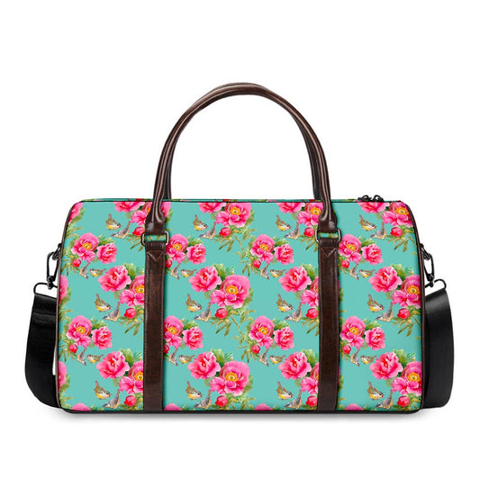 Bird Pink Floral Flower Pattern Print Duffle Bag