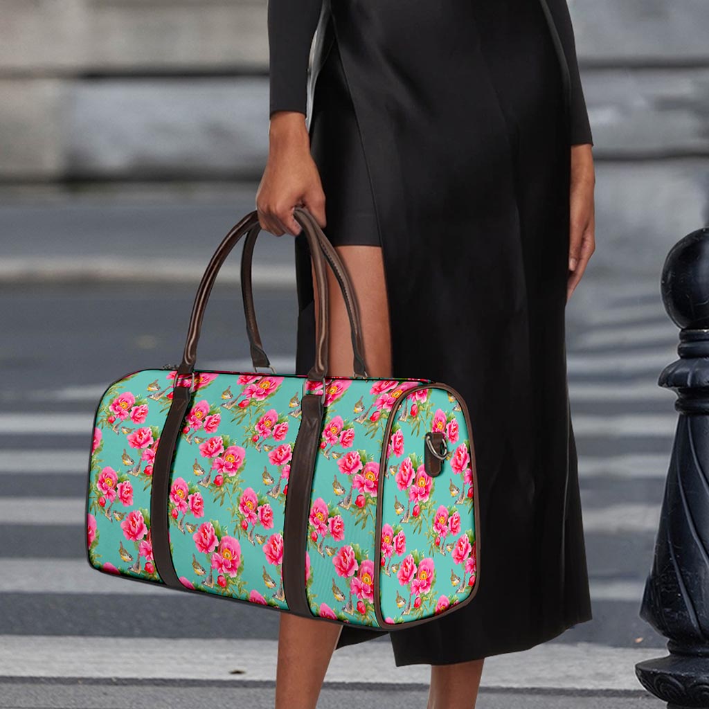 Bird Pink Floral Flower Pattern Print Duffle Bag