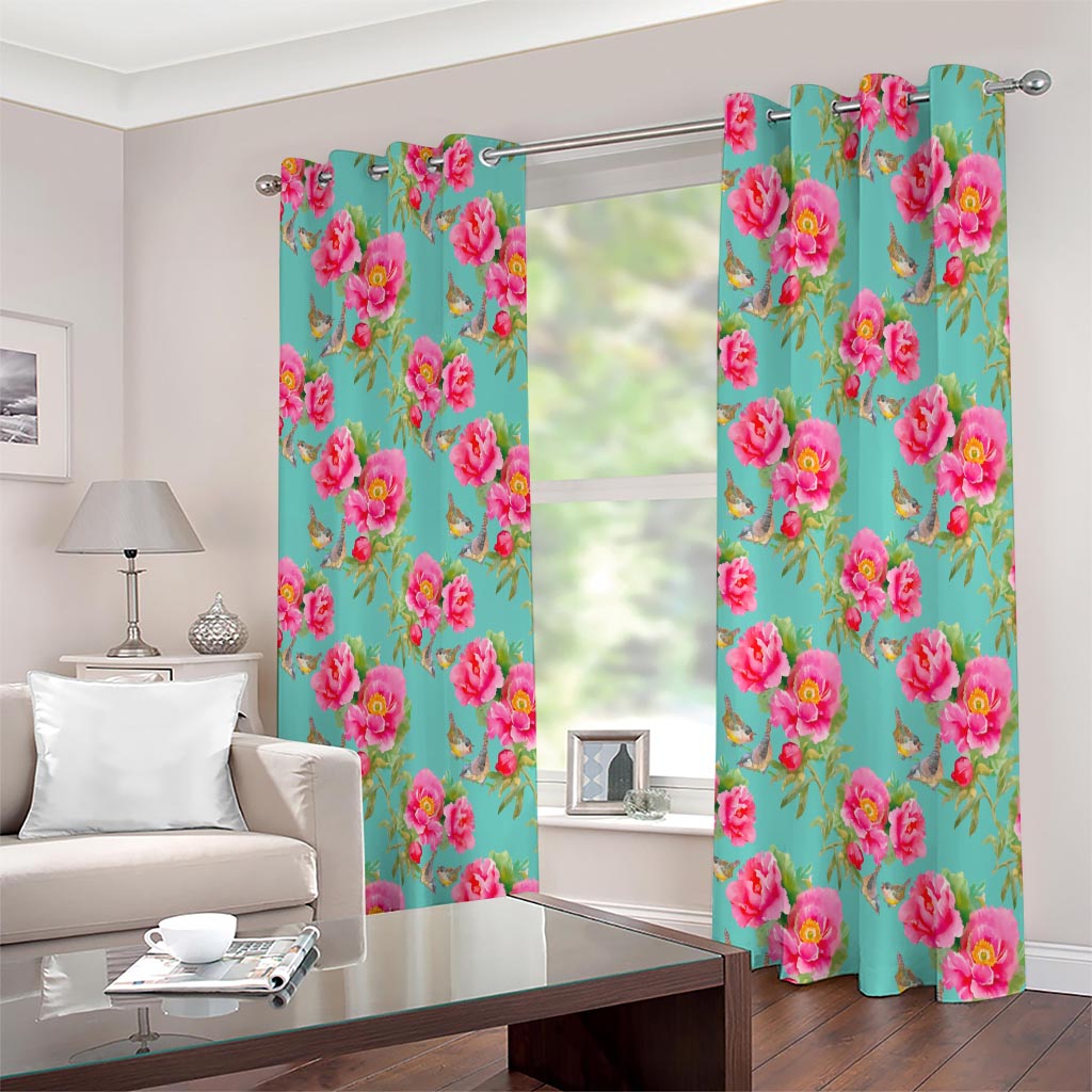 Bird Pink Floral Flower Pattern Print Extra Wide Grommet Curtains