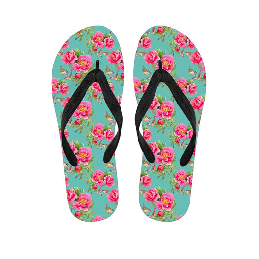 Bird Pink Floral Flower Pattern Print Flip Flops