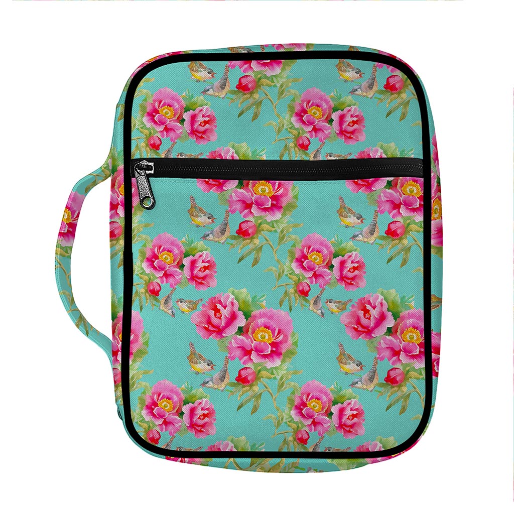 Bird Pink Floral Flower Pattern Print Front Pocket Bible Bag
