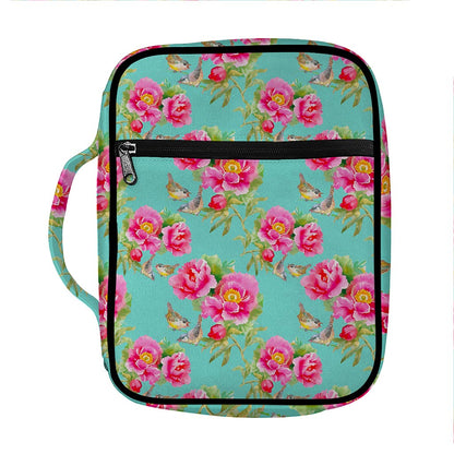 Bird Pink Floral Flower Pattern Print Front Pocket Bible Bag