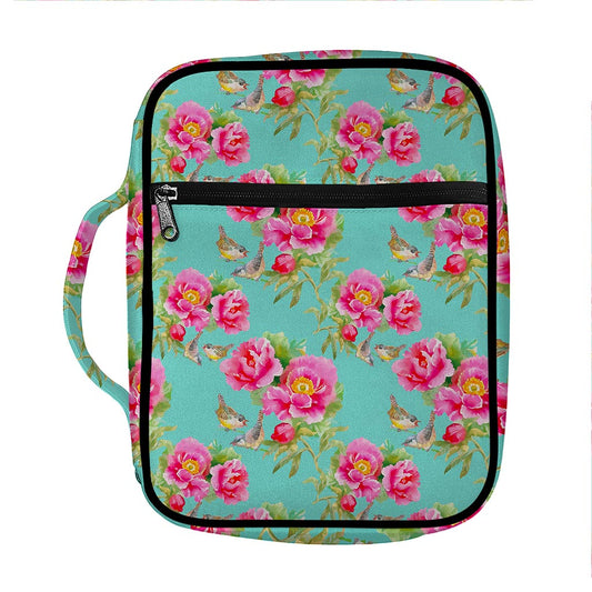 Bird Pink Floral Flower Pattern Print Front Pocket Bible Bag