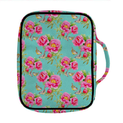 Bird Pink Floral Flower Pattern Print Front Pocket Bible Bag