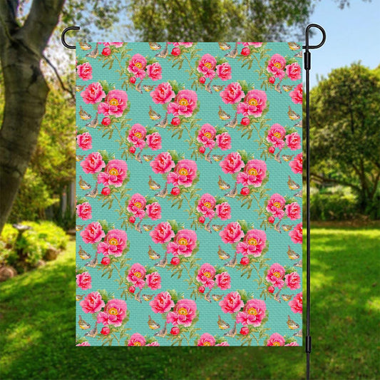 Bird Pink Floral Flower Pattern Print Garden Flag