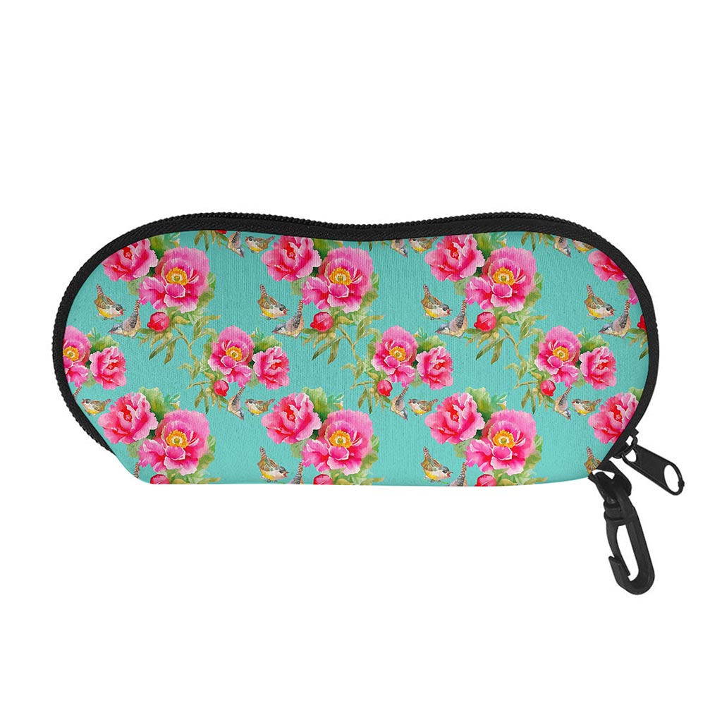 Bird Pink Floral Flower Pattern Print Glasses Case