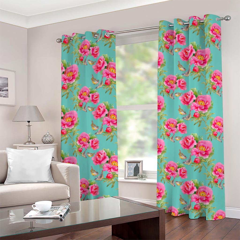 Bird Pink Floral Flower Pattern Print Grommet Curtains