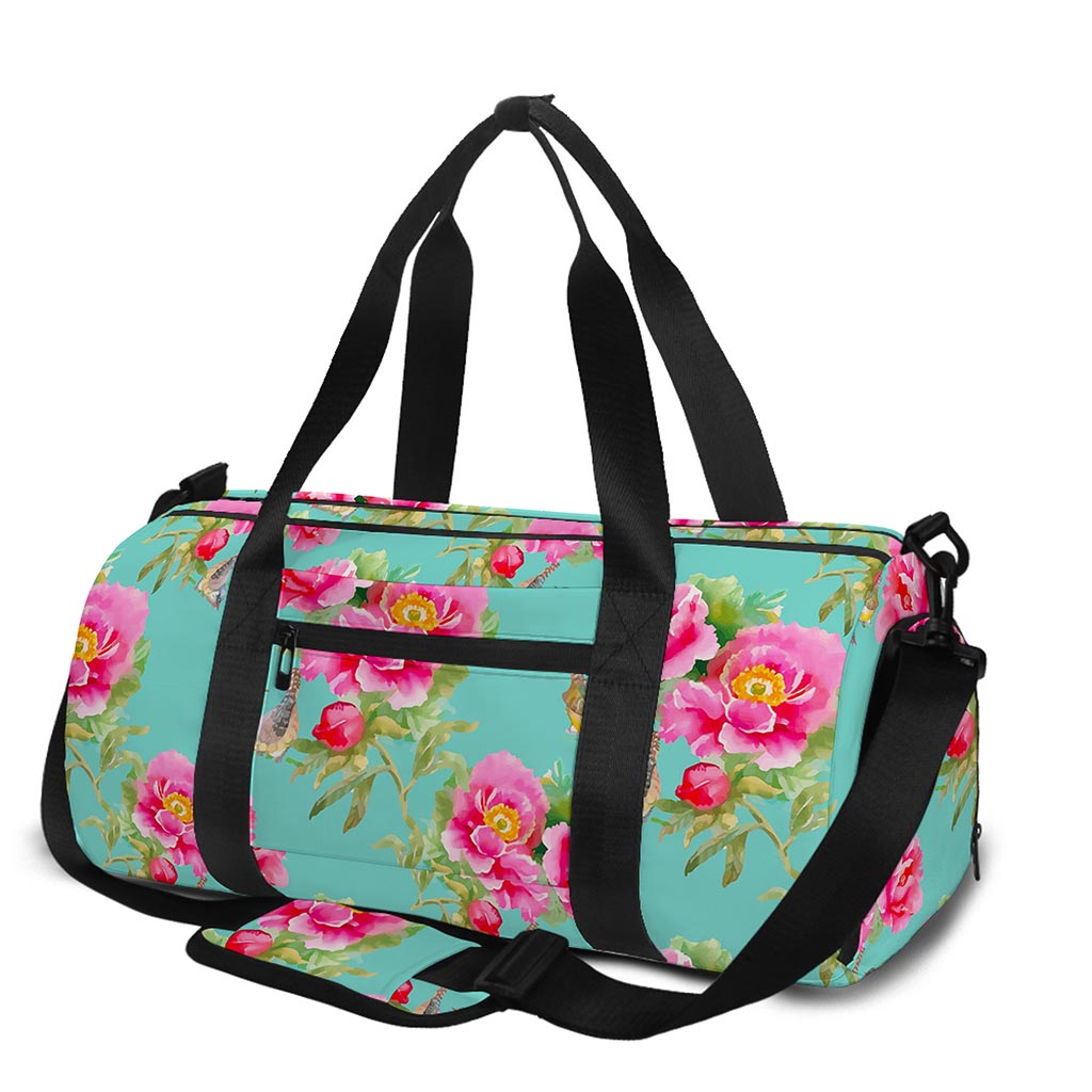 Bird Pink Floral Flower Pattern Print Gym Bag
