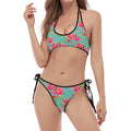 Bird Pink Floral Flower Pattern Print Halter Scoop Tie Side Bikini