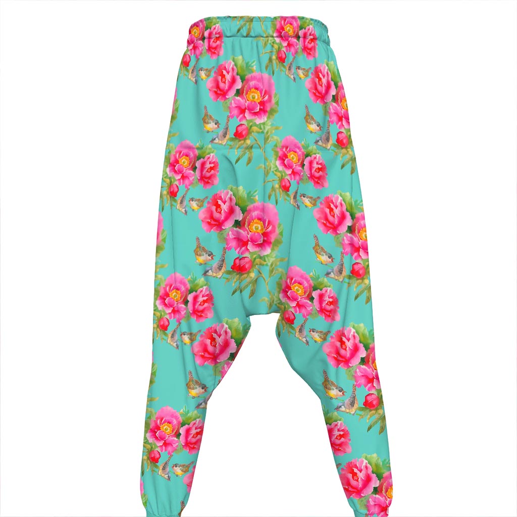 Bird Pink Floral Flower Pattern Print Hammer Pants