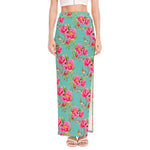 Bird Pink Floral Flower Pattern Print High Slit Maxi Skirt