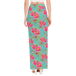 Bird Pink Floral Flower Pattern Print High Slit Maxi Skirt