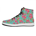 Bird Pink Floral Flower Pattern Print High Top Leather Sneakers