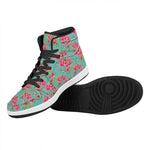Bird Pink Floral Flower Pattern Print High Top Leather Sneakers