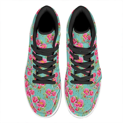 Bird Pink Floral Flower Pattern Print High Top Leather Sneakers